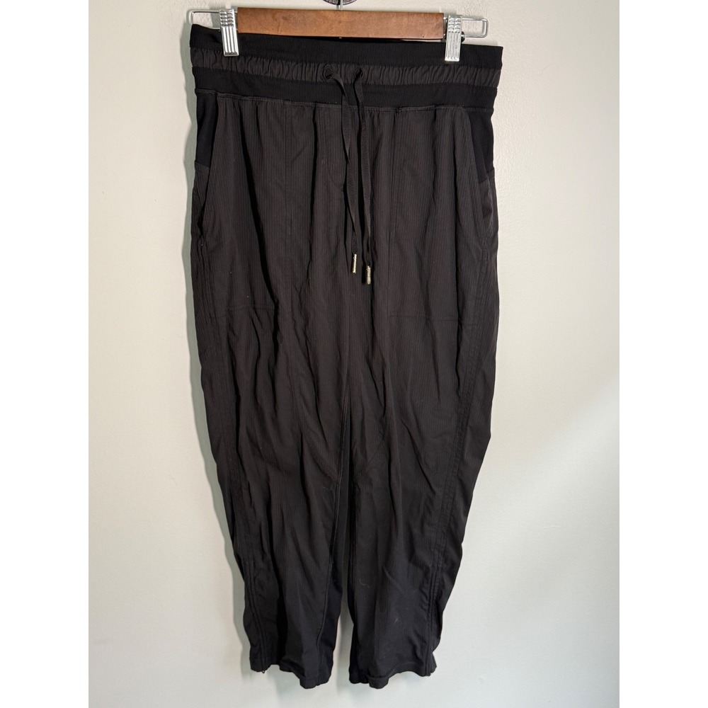Lululemon Lab Joggers Black Textured Pinstripe Drawstring Pants LW6CDQS Size 4